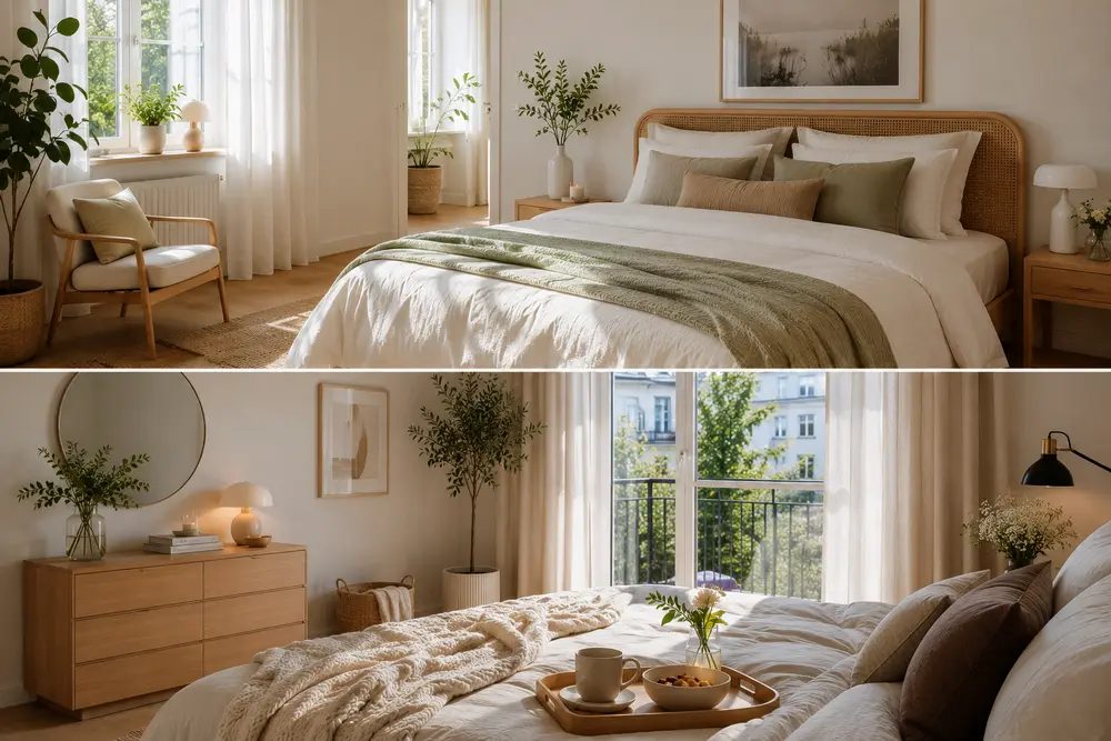 Skapa hotellkänsla i sovrummet med ljusa färger, mjuka textilier och smart styling för en lugn och lyxig atmosfär.