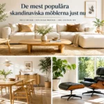 Ljust skandinaviskt vardagsrum med modern beige soffa, träbord och naturlig nordisk inredning
