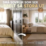 Före och efter jämförelse av ett litet sovrum som med rätt inredning, spegel och ljusa material känns betydligt större och luftigare.
