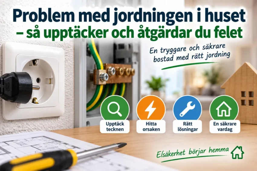 narbild pa vagguttag med propp, oppen elcentral med fargkodade ledningar, samt liten trahusmodell i bakgrunden